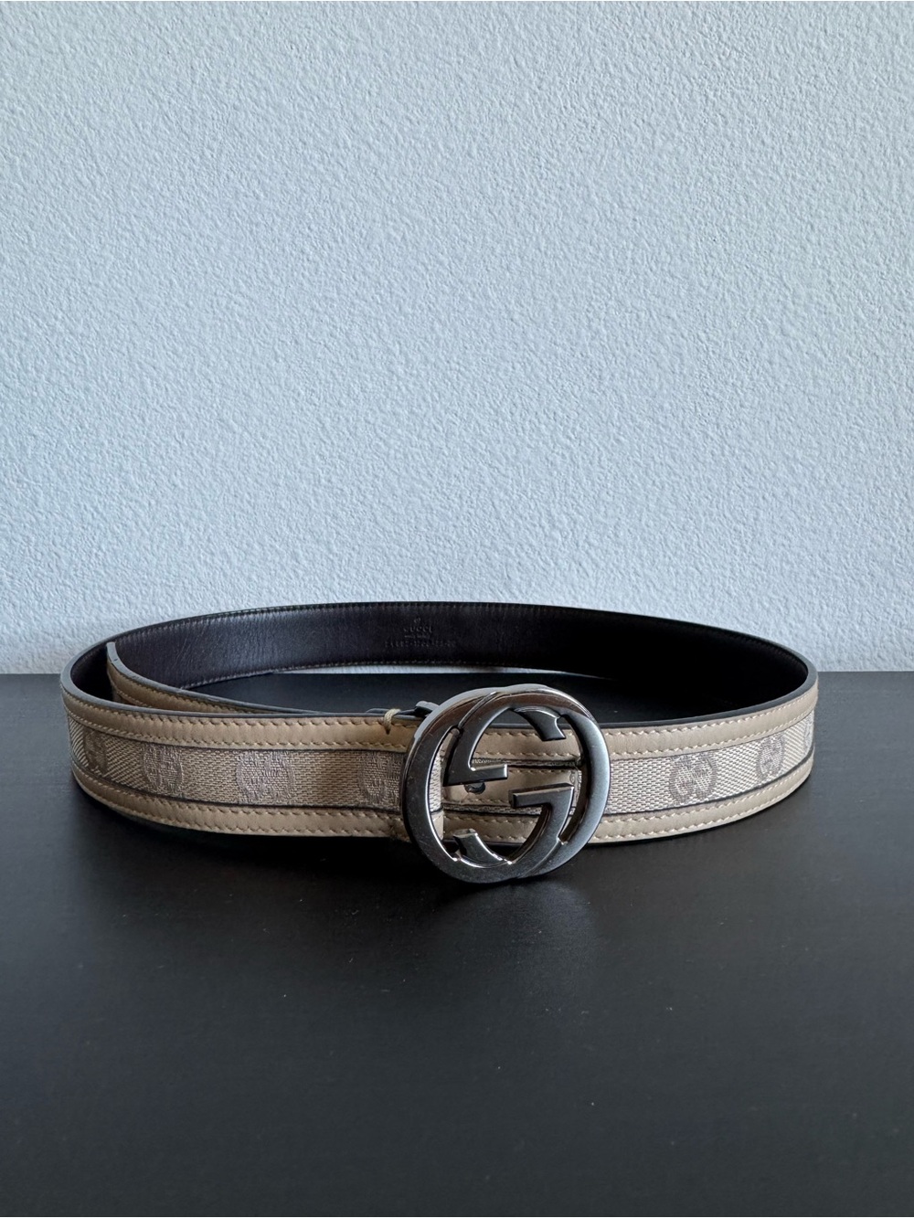 Authentic Gucci Belt - Beige GG Canvas Belt with Silver Hardware - Picture 2 of 7